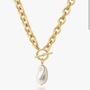 NEW 14k Gold Plated Elegant Gold Chain Necklace with Pearl Pendant